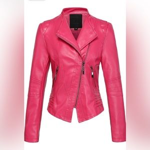 Pink Faux Leather Biker Jacket